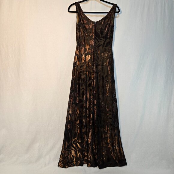 TADASHI Vintage Y2K Black Brown Crushed Velvet Floral Babydoll Maxi Dress Size S - Picture 4 of 15